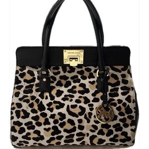 Michael Kors leopard print calf hair satchel